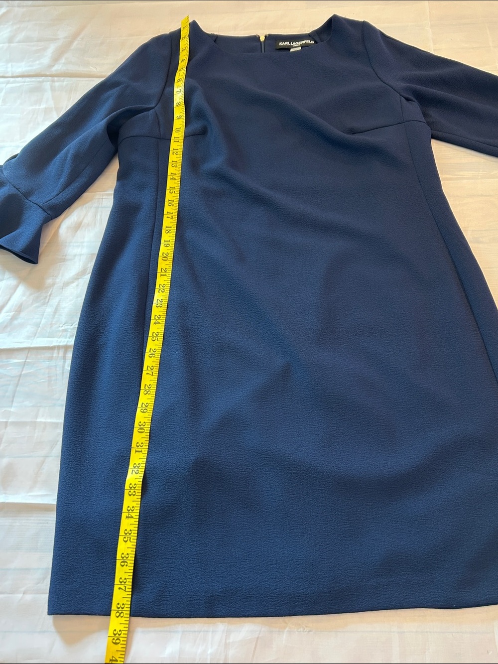 Karl Lagerfeld Navy Midi Dress with Ruffle Sleeves - Picture 12 of 13
